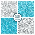Waves seamless pattern. Set of vector illustrations with sea waves. Royalty Free Stock Photo